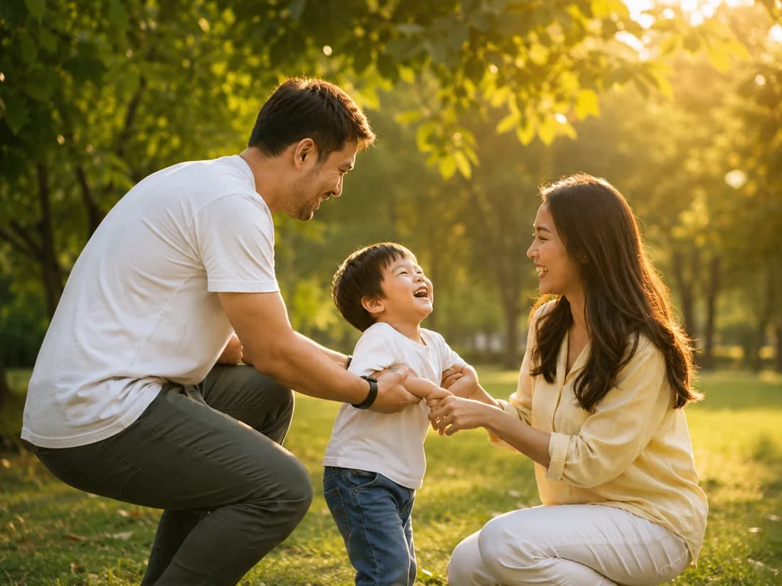 A family enjoying time together outdoors in a natural setting